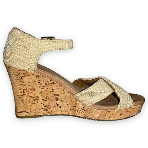 TOM'S Sienna Cork Wedge Sandal Beige 9.5W - Picture 4 of 13